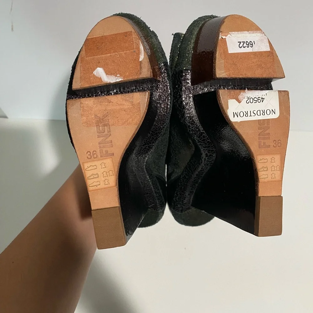 Finsk Leather Metallic Wooden Platform Heel 36 - Picture 9 of 11